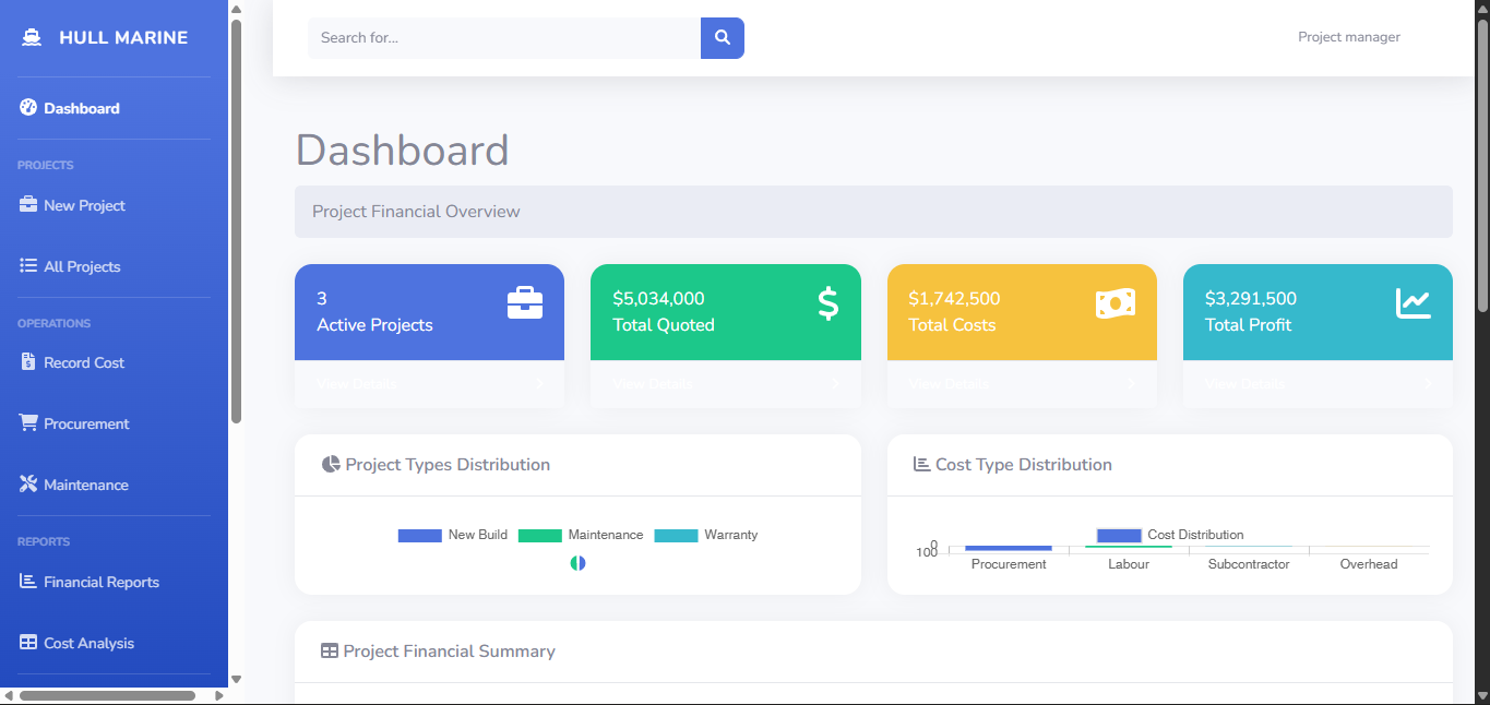 Hull Marine Job Costing & Project Management System